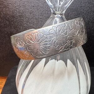 Kirk Stieff Floral Engraved Silver Cuff Bracelet